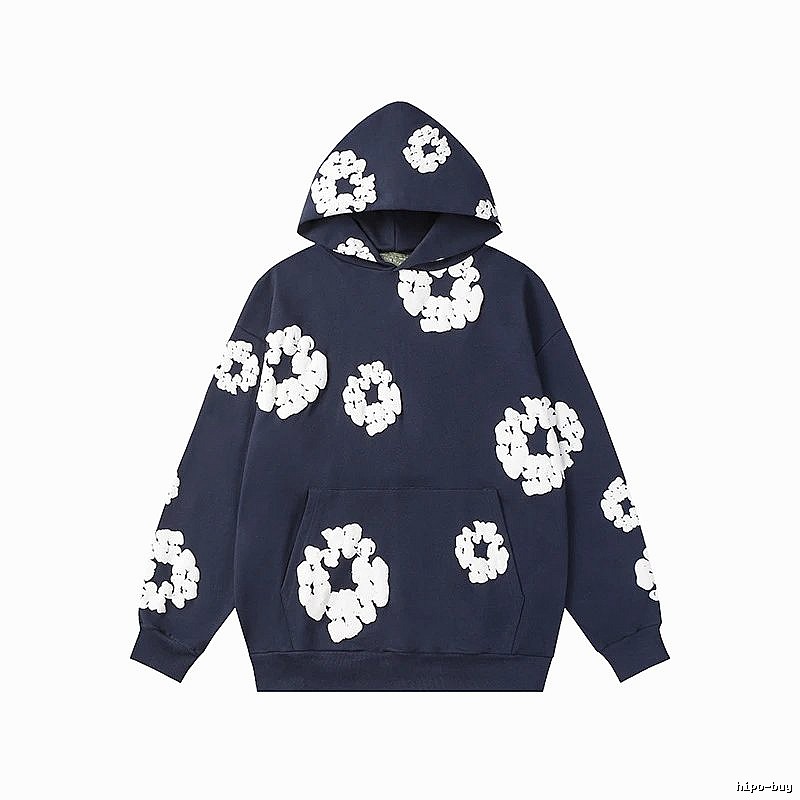 Dark Navy Flower Pattern Hoodie