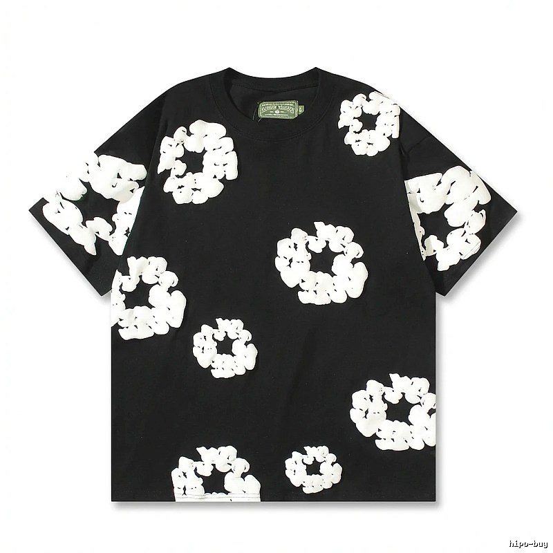 DENIM TEARS Black T-shirt with Flower Print