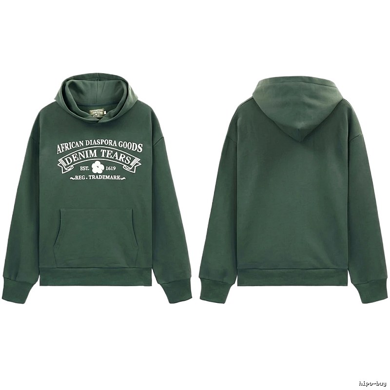 DENIM TEARS retro-style dark green hoodie