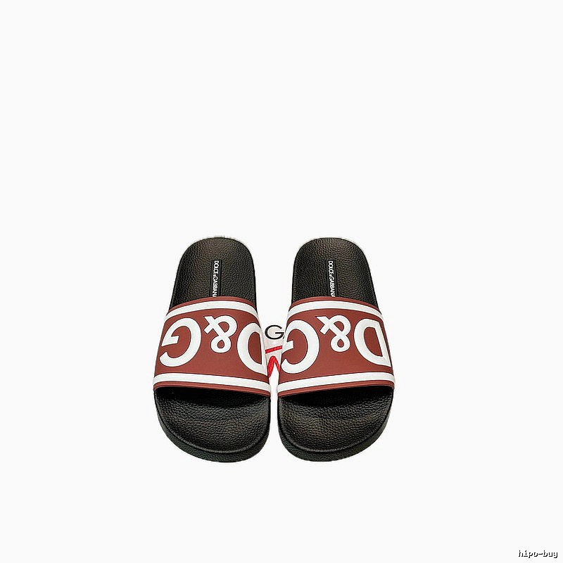 D&G Classic Logo Trendy & Cool Reddish Brown Patchwork Black Slide Sandals