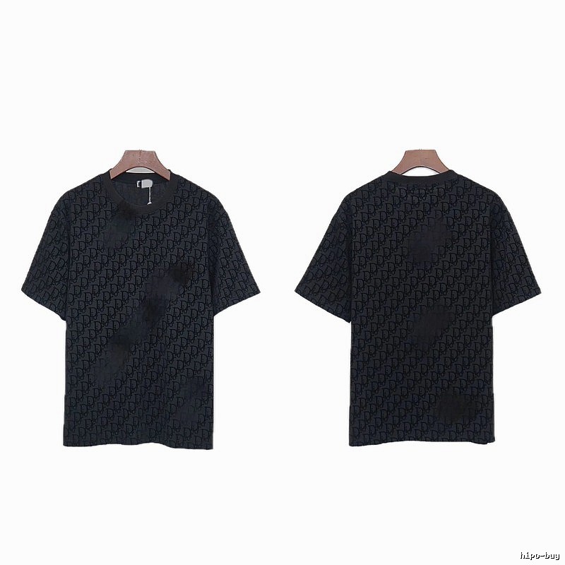 Dior All-over Monogram Print Light Luxury Style Black T-Shirt