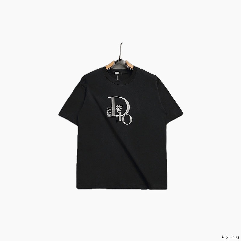 Dior Co-branded Embroidered Light Luxury Style Black Short-sleeve T-shirt