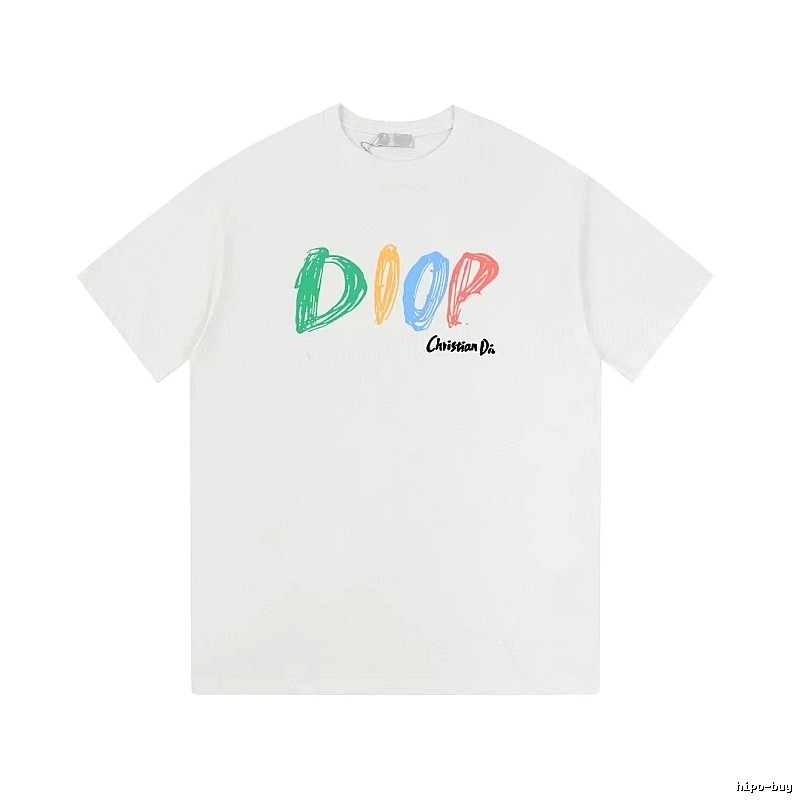 Dior Colorful Graffiti Casual Style White Short-sleeve T-Shirt