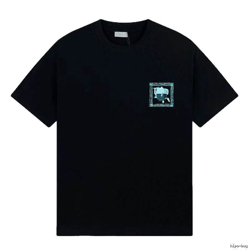 Dior Frame Print Trendy Style Black Short-sleeve T-shirt