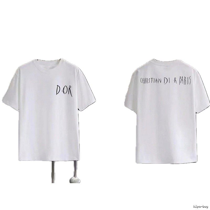 Dior Hand-painted Graffiti Style White Short-sleeved T-shirt