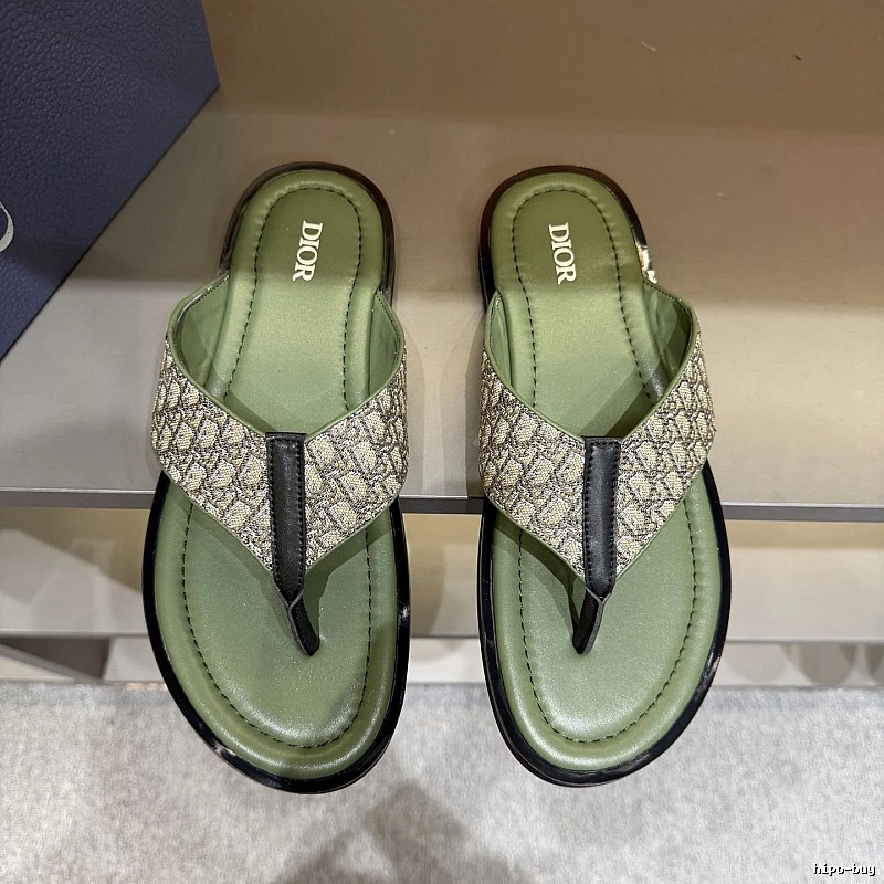 Dior Monogram Light Luxury Style Army Green Flip Flops