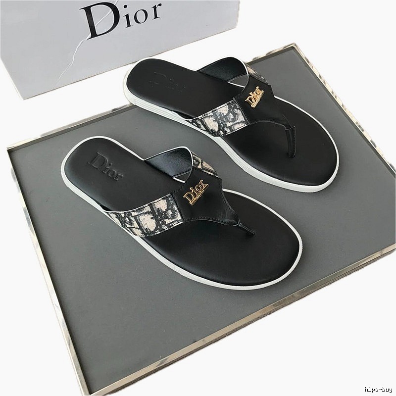 Dior Monogram Light Luxury Style Black and White Colorblock Flip-Flops