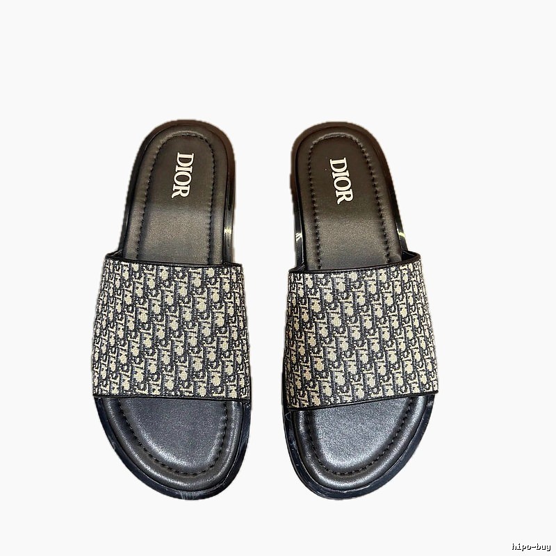 Dior Oblique Light Luxury Style Black and Grey Slide Sandals
