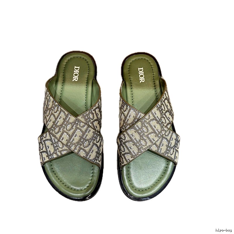Dior Oblique Vintage-style Military Green Slides