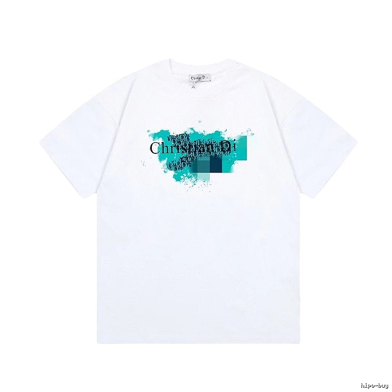 Dior Trendy Style Ink Wash Print White T-Shirt