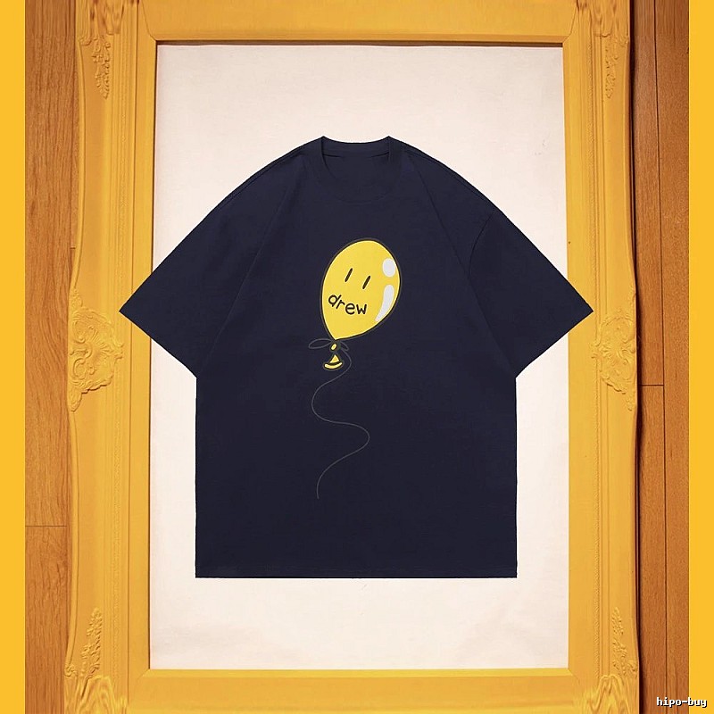 DREW Balloon Smiley Street Style Navy Blue Short Sleeve T-Shirt