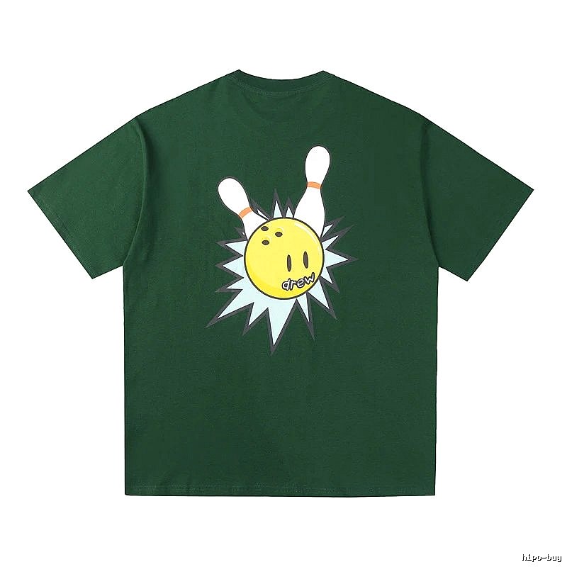 DREW Bowling Smiley Face Street Style Dark Green Short Sleeve T-shirt