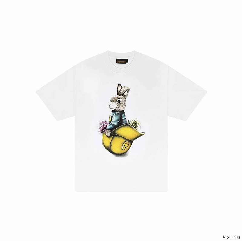DREW Rabbit Print Street Style White Short-sleeve T-shirt
