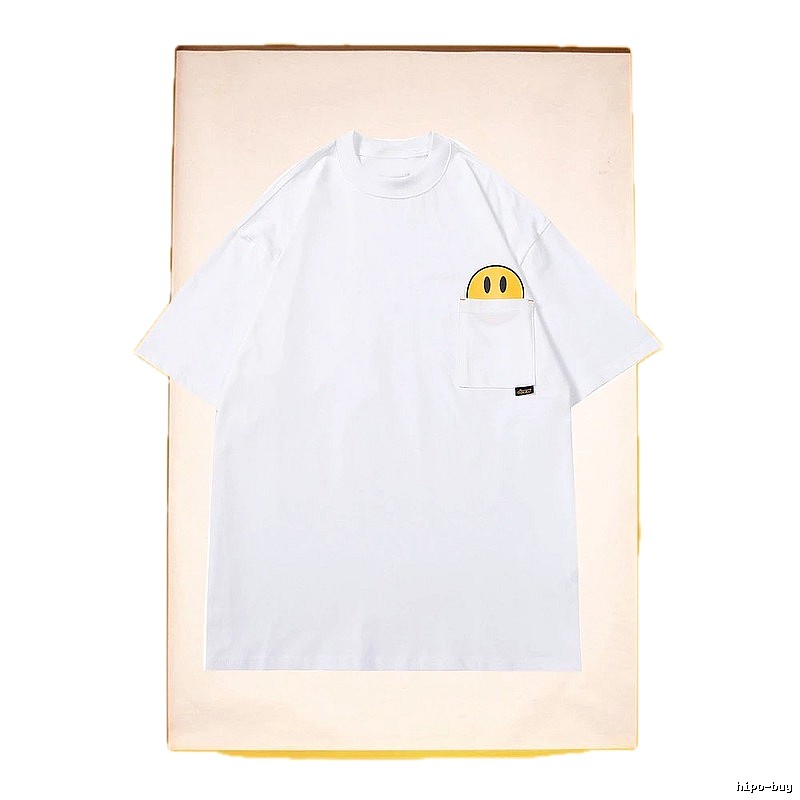 DREW Smiley Face Pocket Street Style White T-Shirt
