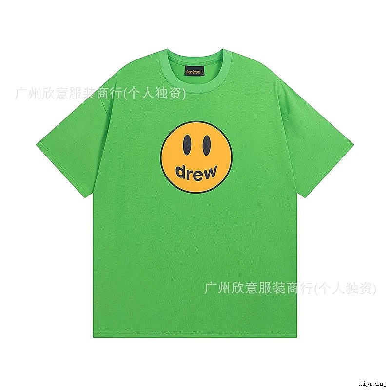 DREW Smiley Face Street Style Green Short Sleeve T-Shirt