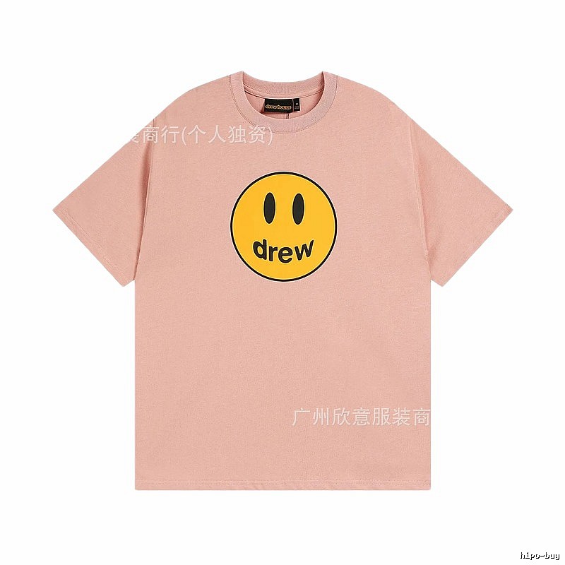 Drew Smiley Print Street Style Pink T-Shirt