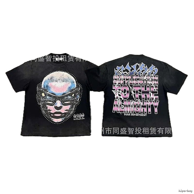DUAA Cyber Portrait Street Style Black Short-sleeve T-shirt
