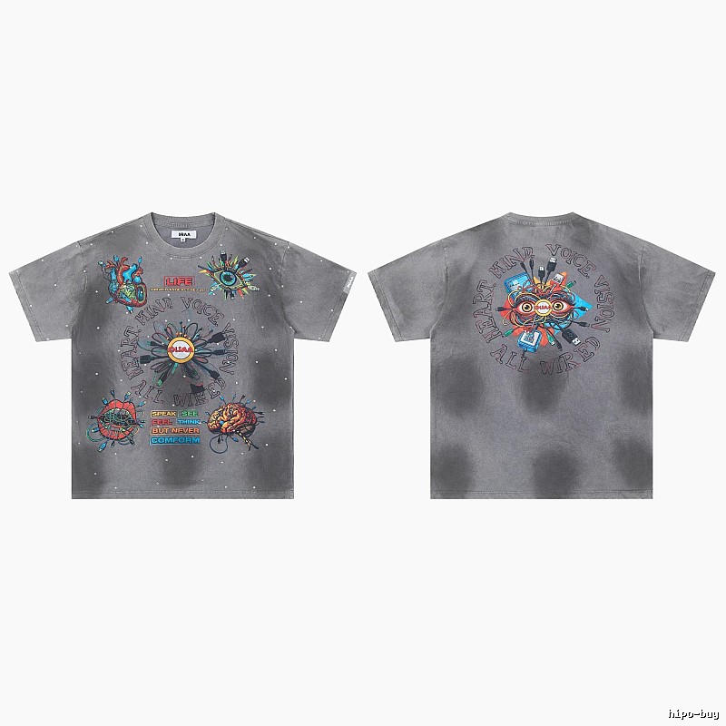 DUAA Cyber Print Street Style Grey T-Shirt
