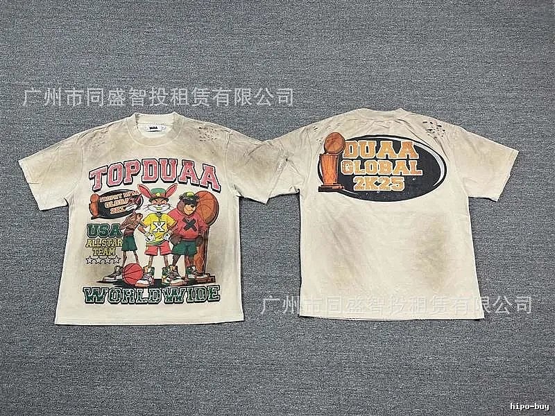 DUAA2K25 American Retro Beige Printed Short-sleeve T-shirt