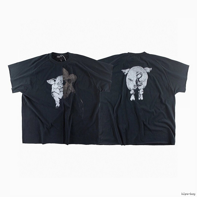 ERD GRJKD Pig Head Print High Street Black T-Shirt