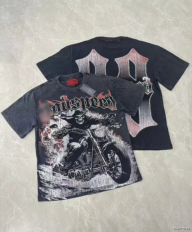 Godspeed Motorcycle Series Dark Style Washed Black Short Sleeve T-shirt