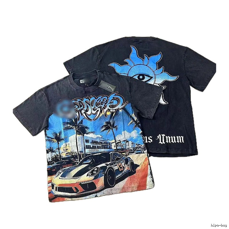 GODSPEED Racing Print Street Style Black Short Sleeve T-shirt