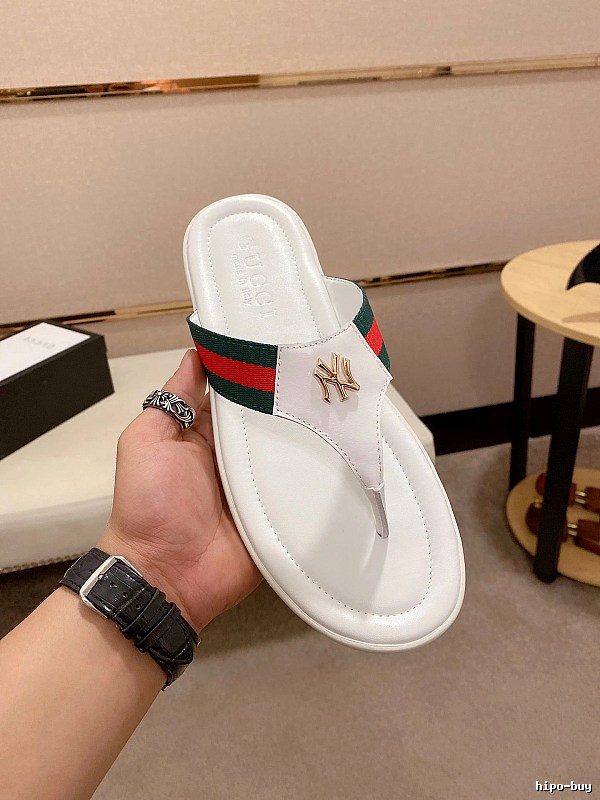 Gucci Co-branded Webbing Casual Style White Flip-Flops