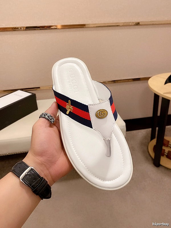 Gucci Double G Bee Vintage Style White Flip-flops