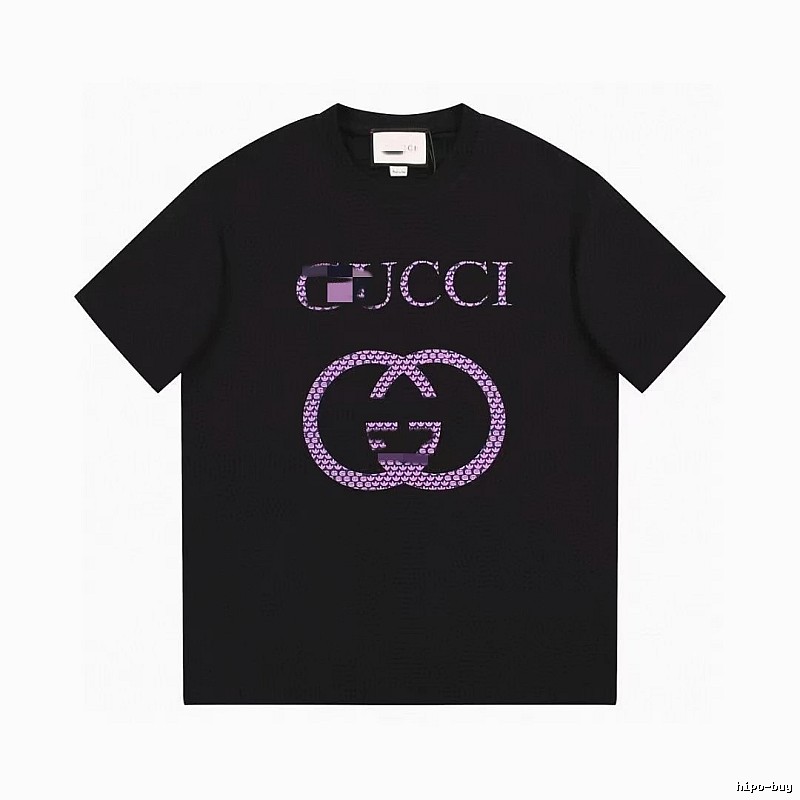 Gucci Double G Trendy Style Black and Purple Short Sleeve T-Shirt