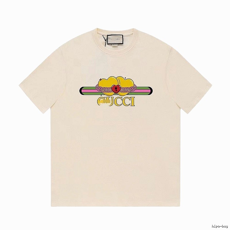 Gucci Double Heart Print Casual Style Off-White T-Shirt