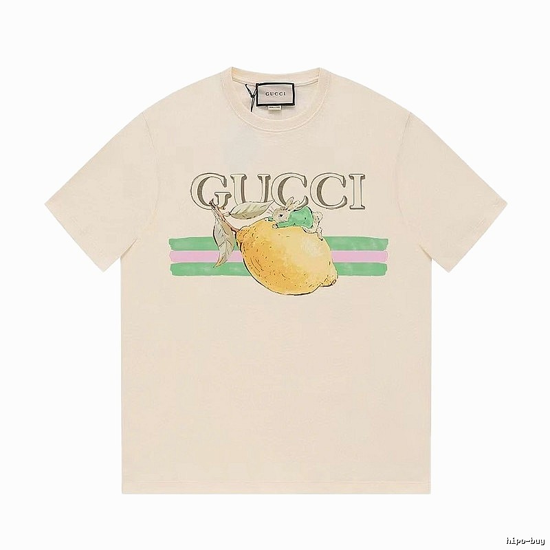 Gucci Lemon Print Casual Style Off-white Short-sleeve T-shirt