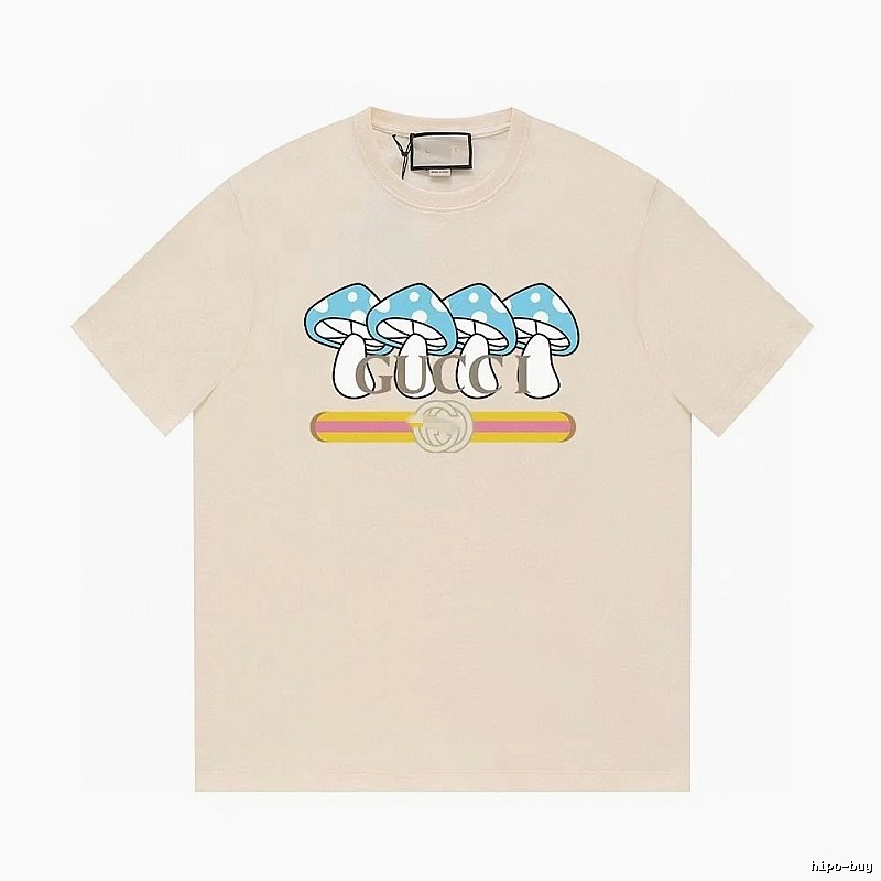 Gucci Mushroom Print Casual Style Off-white T-shirt