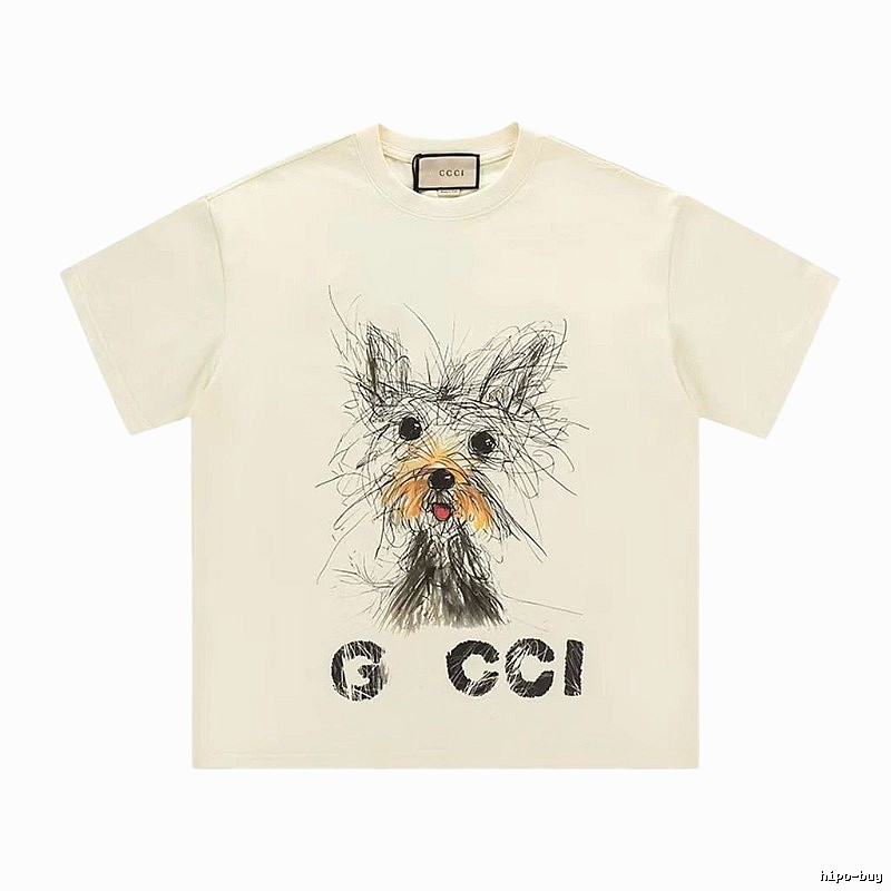 Gucci Puppy Graffiti Casual Style Off-white T-Shirt