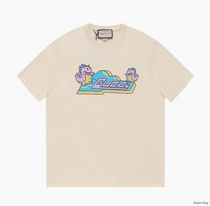 Gucci Year of the Dragon Collection Cartoon Style Off-white Short Sleeve T-shirt