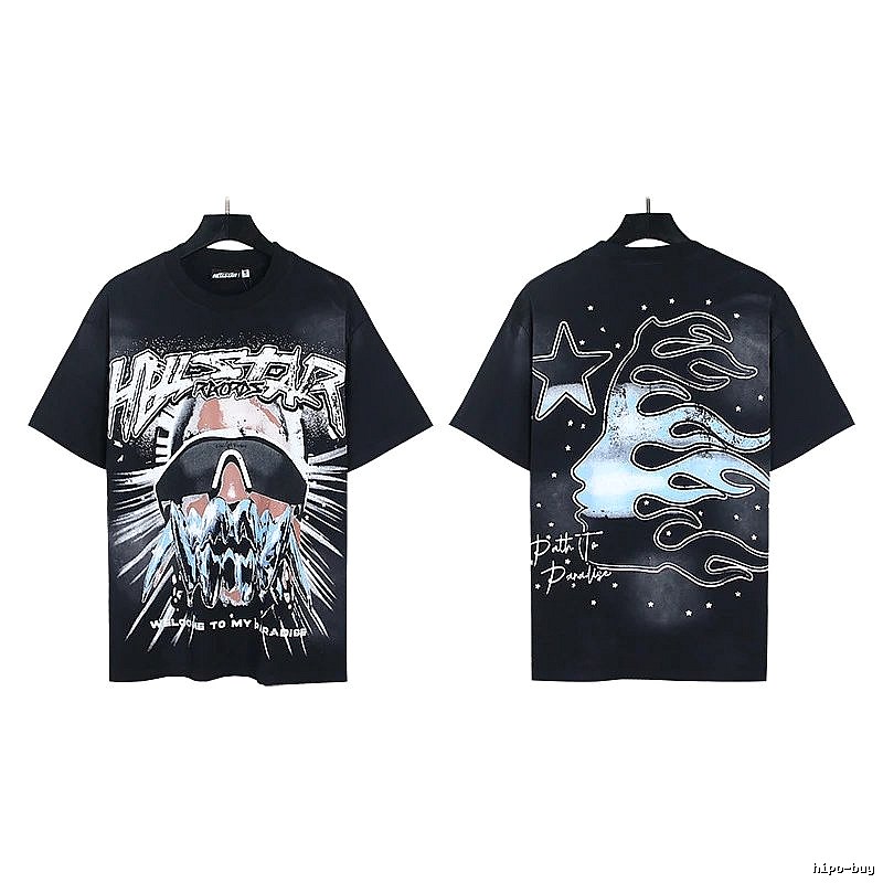 Hellstar Flame Print Street Style Black T-Shirt