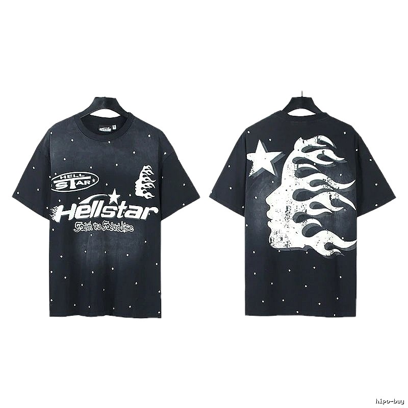 Hellstar Flame Print Street Style Black T-Shirt