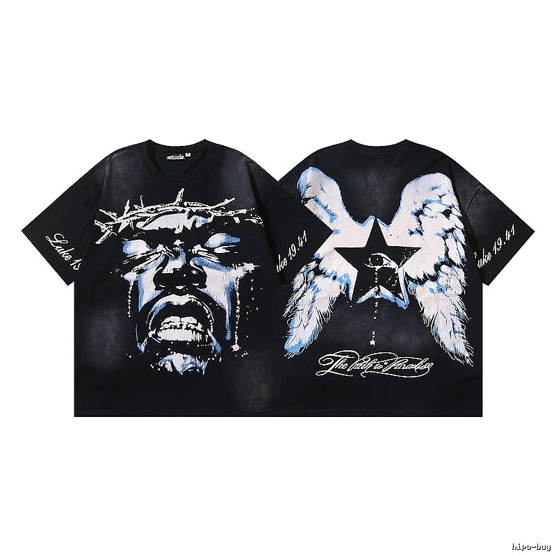 Hellstar Jesus Print Street Style Black T-shirt