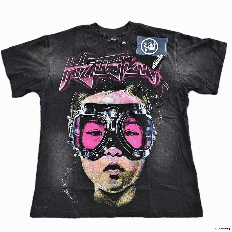 Hellstar Portrait Print Street Style Black T-Shirt