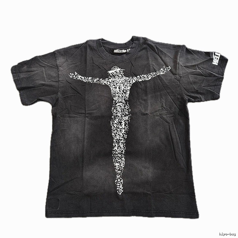 Hellstar QR Code Jesus Street Style Distressed Black T-Shirt