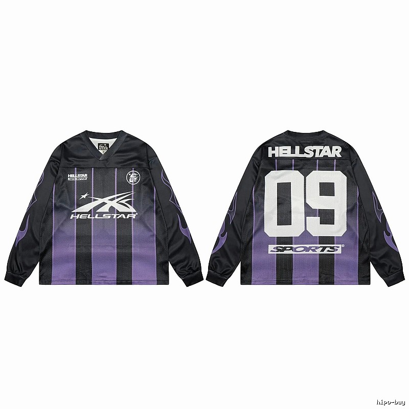 Hellstar Sporty Street Style Black and Purple Long-Sleeve Jersey