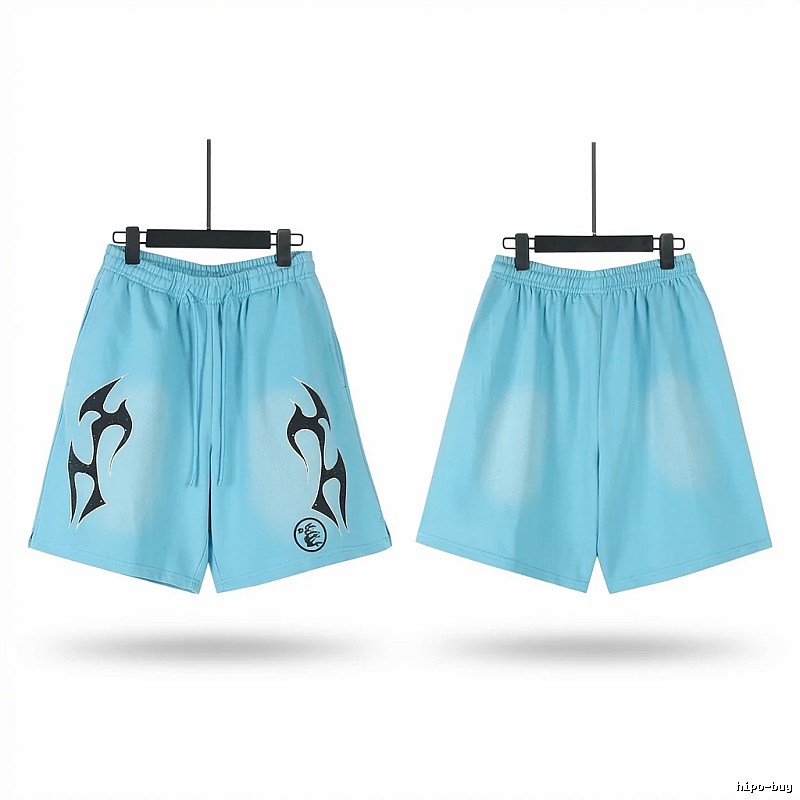 Hellstar trendy brand printed light blue shorts