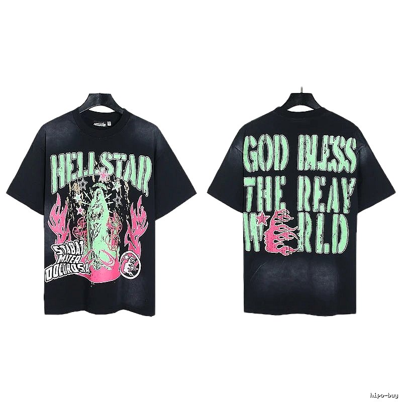 Hellstar Virgin Mary Printed Street Style Black T-Shirt