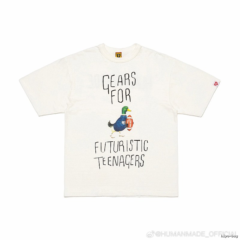 HUMAN MADE Japanese Streetwear Green Duck Printed Off-white T-shirt