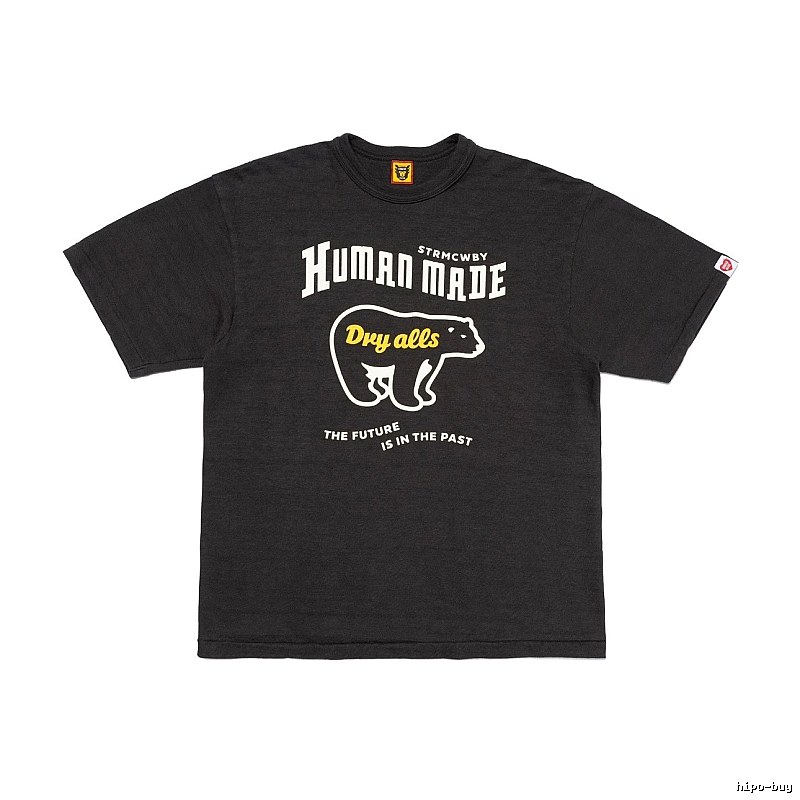 HUMAN MADE Polar Bear Print Vintage Style Charcoal Black T-Shirt