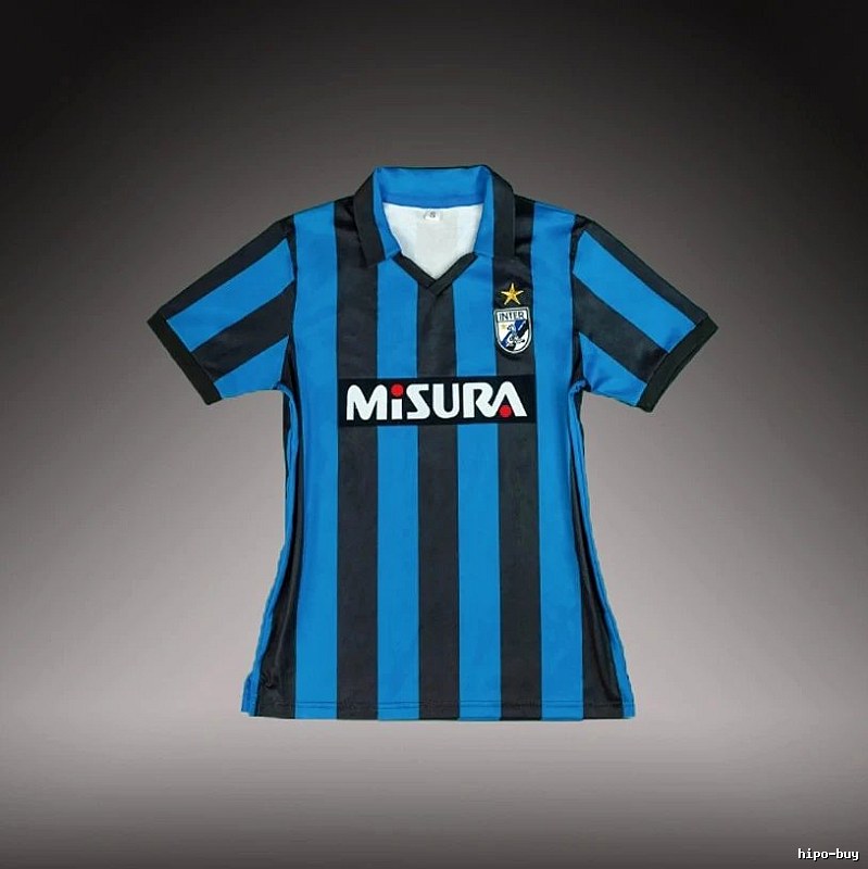 Inter Milan Casual Brehme #3 soccer jersey Blue Black Striped for Streetwear Looks