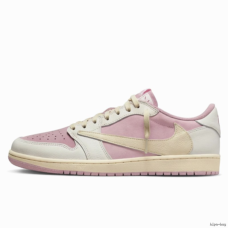 Jordan AJ1 Low-Top Pink and White Athletic Shoes
