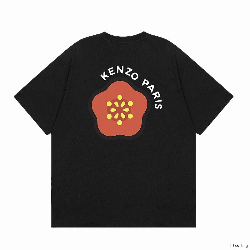KENZO Begonia Print Trendy Style Black T-Shirt