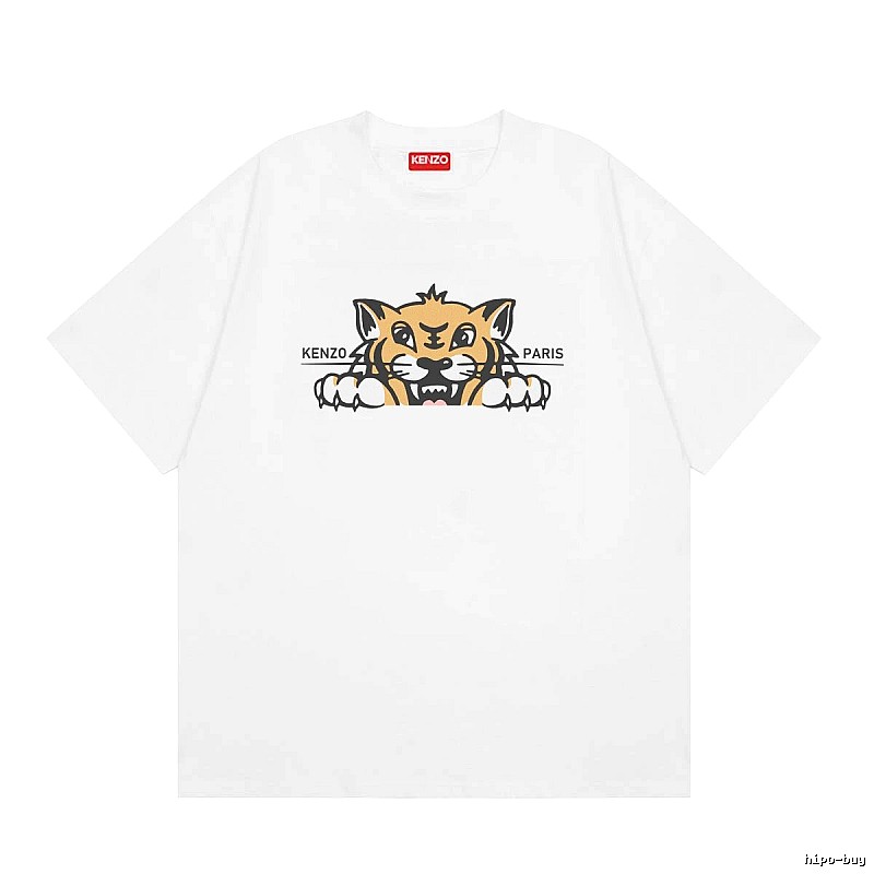 KENZO Tiger Head Series Casual Style White T-Shirt
