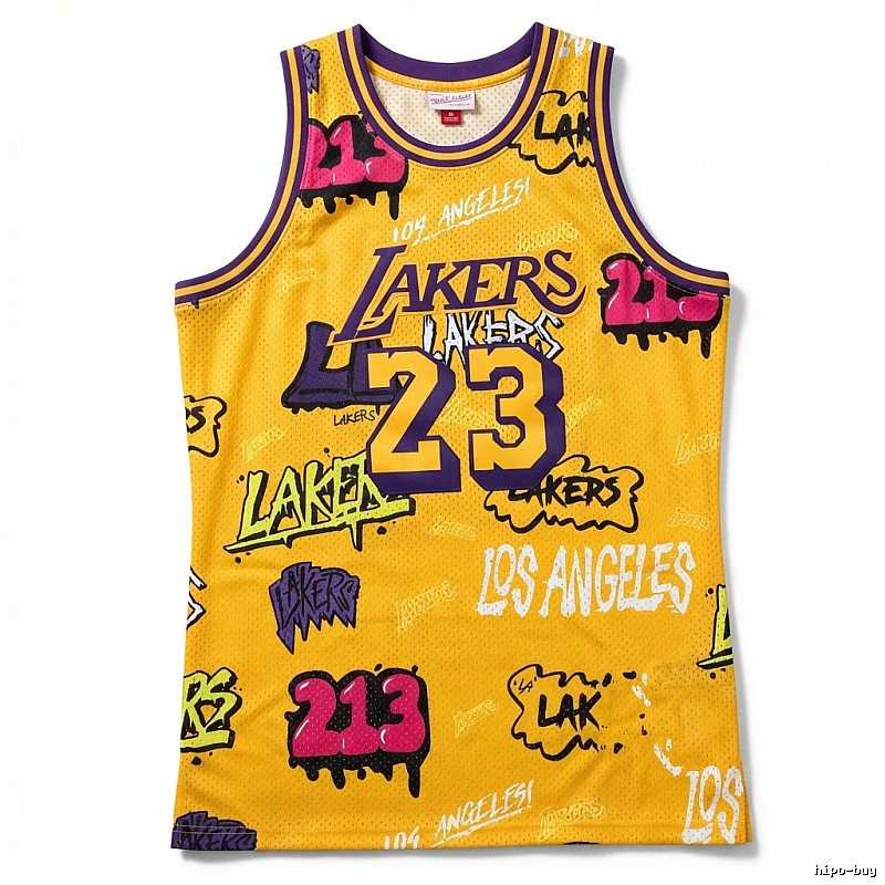 LBJ graffiti-style yellow jersey