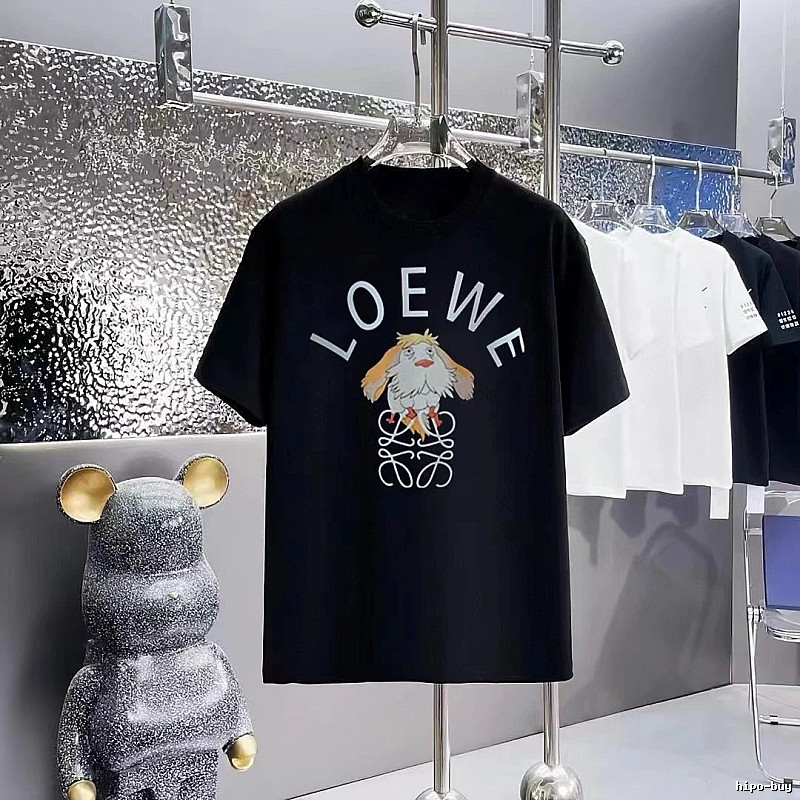 LOEWE Cartoon Print Casual Style Black T-Shirt
